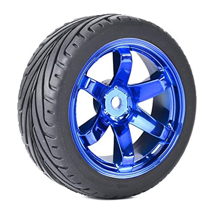 4PCS RC Car Rubber Tires and Plastic Wheels Rims Compatible with 1/10 Scale On Road Touring Racing Flat Drift Car for HSP HPI Tamiya(Blue) - color: Blue