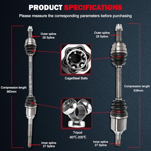CCIYU 2 Pcs CV Axle Shaft Assembly for Jeep Patriot/Compass 2007-2017 | CV Axle for Dodge Caliber 2007-2008 – Front Left & Right, 4WD / AWD, Automatic CVT / Manual - Replace# 66-3514 66-3511 - size: 84-2465