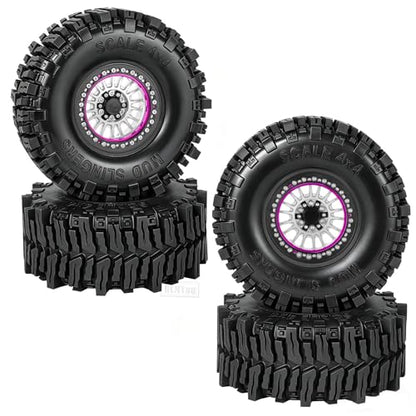 RC 2.2" Beadlock Wheel and Tires Set for 1/8 1/10 TRX4 TRX6 SCX10 II III D90 90046 Gen8 MST VS4-10 CFX Crawler Car,(4PCS) RC Wheels Rims&2.2 Beadlock Wheel Tires,Silver - color: Silver (2.2 Tires Wheels)