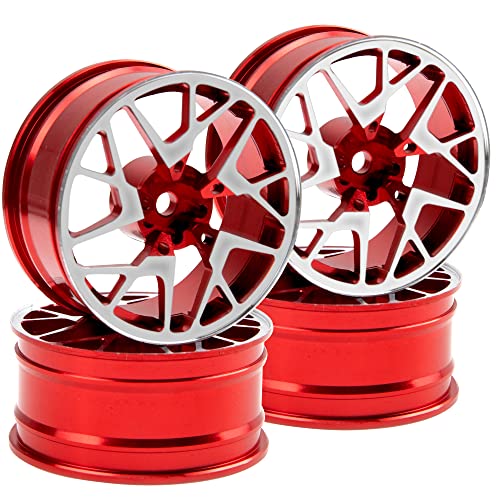 4Pack Metal Wheel Rims 12mm Hex Hub 26mm Width Compatible with Traxxas Tamiya TT01 RedCat Sakura D4 XIS HSP HPI 1/10 On-Road Racing Touring Drift Car (Red) - color: Red