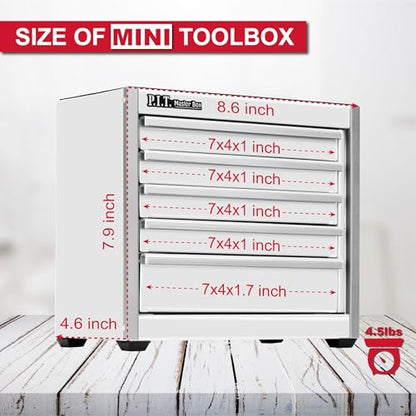 P.I.T. Mini Tool Box,Small Metal Toolbox Organizer with 5 Drawers,White | 8.6"W X 4.6"D Cute Size,Q235 Steel,Magnetic Locking Mechanism,PVC Drawer Liners - color: White, size: 5-Drawer