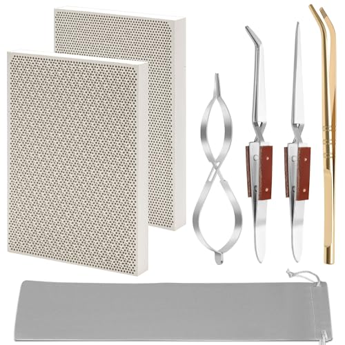 Coldairsoap 7pcs Jewelry Soldering Kit, Soldering Tool for Jewelry Making | Include 2 Honeycomb Soldering Blocks, 1 Copper Tongs, 2 Soldering Tweezers, 1 Metal Clip, 1 Storage Bag