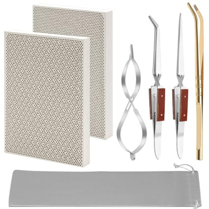 Coldairsoap 7pcs Jewelry Soldering Kit, Soldering Tool for Jewelry Making | Include 2 Honeycomb Soldering Blocks, 1 Copper Tongs, 2 Soldering Tweezers, 1 Metal Clip, 1 Storage Bag