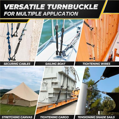 1200 LBS 3/8”x11.4” Jaw and Jaw Turnbuckles for Cable Wire Tensioner (2PCS) | Ultra Durable Steel Weather Resistant, Durable Black Turnbuckle for Wire Rope Tension, Shade Sail Hardware, Sun Shade Tent - style: 2Pcs 3/8”x11.4”