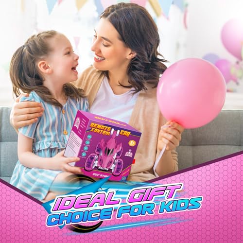 Remote Control Car, 360° flips 2.4GHz Fast Stunt Rechargeable 4WD Double Sided RC Car Toys for 3 4 5 6 7 8 Year Old Gilrs Boys, Fun Outdoor Birthday Xmas Halloween Easter Gifts for Girls 3-8 Year Old - color: Pink & White