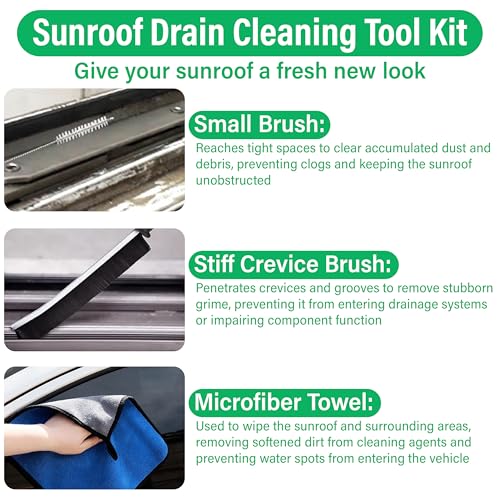 ecocstm Auto Sunroof Drain Cleaning Tool, 120 Inch Flexible Drain Brush | Sunroof Drain Cleaner with Pipe Cleaning Brush, Injector Hose and Crevice Brush, Cleaning Tool for Drains, Sewers, Windshield - size: 120 Inch sets