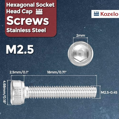 30pcs Socket Head Cap Screws - [M2.5-0.45 x 18mm] 304 Stainless Steel Allen Socket Drive for Electrical Motor 3D Printing Fan Engine Replacement Use, Silver - size: M2.5-0.45x18mm