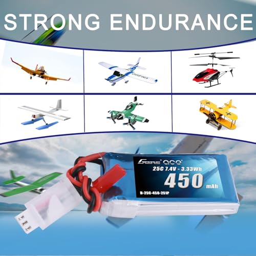 Gens ace 7.4V 450mAh 2S LiPo Battery Pack 25C/50C with JST Plug(2 Pcs)