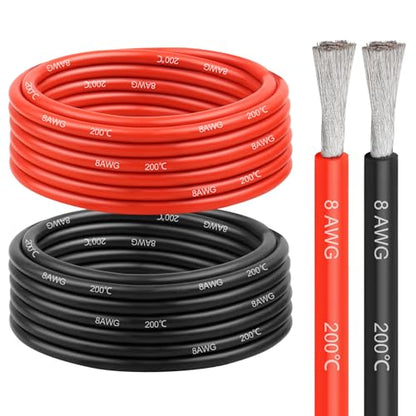 8 Gauge Silicone Wire (20ft Red & 20ft Black), 8 AWG Electrical Cable 0.08mm Tinned Copper Core High Temperature Resistant Wire, Soft and Flexible for RC Cars, Boat, Drones etc - size: 20FT, style: 8AWG
