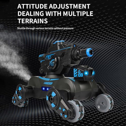 RC Tank That Shoots, RC Stunt Car Shooting Water Bullets, Gesture Sensing Remote Control Tank with 360° Rotation, Spray, Light and Music, 2.4GHz 4WD RC Cars with 2 Batteries for Adults (Black) - color: Black, size: 2 Batteries