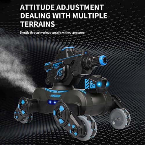 RC Tank That Shoots, RC Stunt Car Shooting Water Bullets, Gesture Sensing Remote Control Tank with 360° Rotation, Spray, Light and Music, 2.4GHz 4WD RC Cars with 2 Batteries for Adults (White) - color: White, size: 2 Batteries