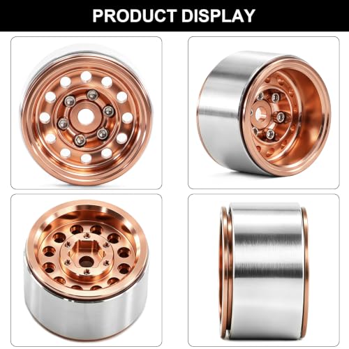 1.0" Beadlock Aluminum Wheels and 63mm Soft Rubber Tires | for SCX24, TRX4M, Ascent 18, FCX24, 1/18 1/24 RC Crawler, 7mm Hex, 0mm Offset, with Foam Inserts, (Bronze) - color: Bronze