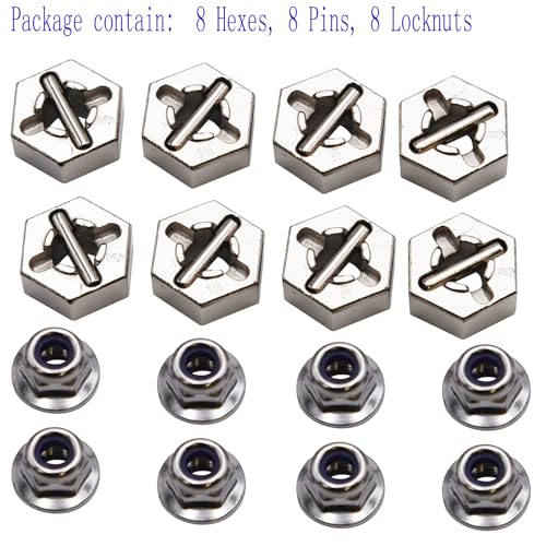 Blomiky 8 Pack 12mm Wheel Hub Hexes and 8 Pack M20101 Wheel Hex Pins and M40 M4 Wheel Locknuts Spare Parts for Some Kind of 1/10 1/12 1/14 1/16 1/18 Scales RC Truck / 9125 Hex Pin Locknuts 2