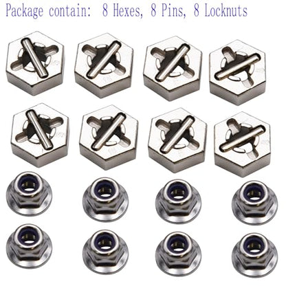 Blomiky 8 Pack 12mm Wheel Hub Hexes and 8 Pack M20101 Wheel Hex Pins and M40 M4 Wheel Locknuts Spare Parts for Some Kind of 1/10 1/12 1/14 1/16 1/18 Scales RC Truck / 9125 Hex Pin Locknuts 2