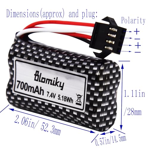 Blomiky 2 Pack 7.4V 600mAh Li-ion SM-4P Plug Rechargeable Battery and Cable Suitable for HJ812 HJ820 HJ822 TX126 RC Boat /HJ812 Battery