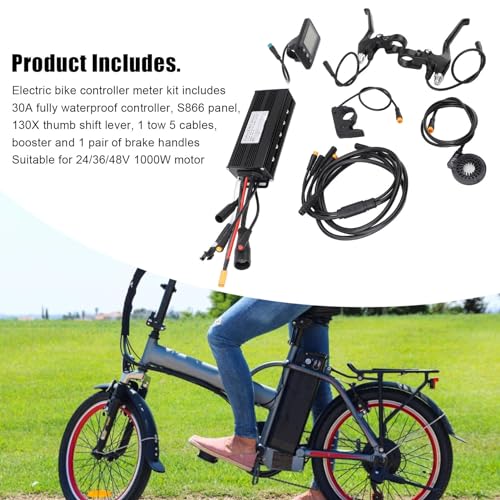 VBESTLIFE Electric Speed Controller Kit, Multifunction 30A Controller Instrument with S866 Display Brake Lever Thumb Shift Lever for 24V 36V 48V 1000W Motor,