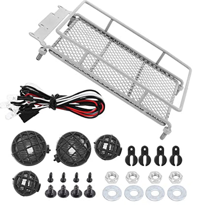 Metal ROOF Rack Luggage Carrier LED Light MN 1/12 RC Crawler Durable Practical RED Black Silver Applicable Remote Control CAR (Silver) - color: Silver