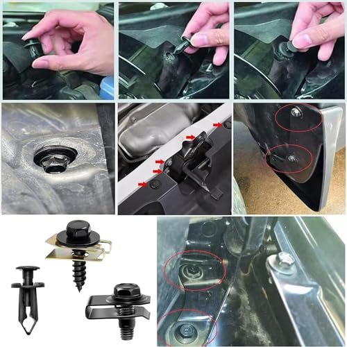 100PCS Car Screws and Bolts, Undertray Screws,Auto Body Fender Screws,Car Clips Plastic Rivet Fasteners - Universal U-Nuts Kit Engine Under Cover Splash Shield Guard Body Bolts