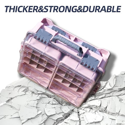 RUNCL Universal Fishing Tackle Box with Two Small Tackle Tray, Removal Inside Design Waterproof Trunk Storage Box, Thicker Floating Airtight Stowaway, Xmas Surprise Fishing Gifts for Men Women - color: Pink