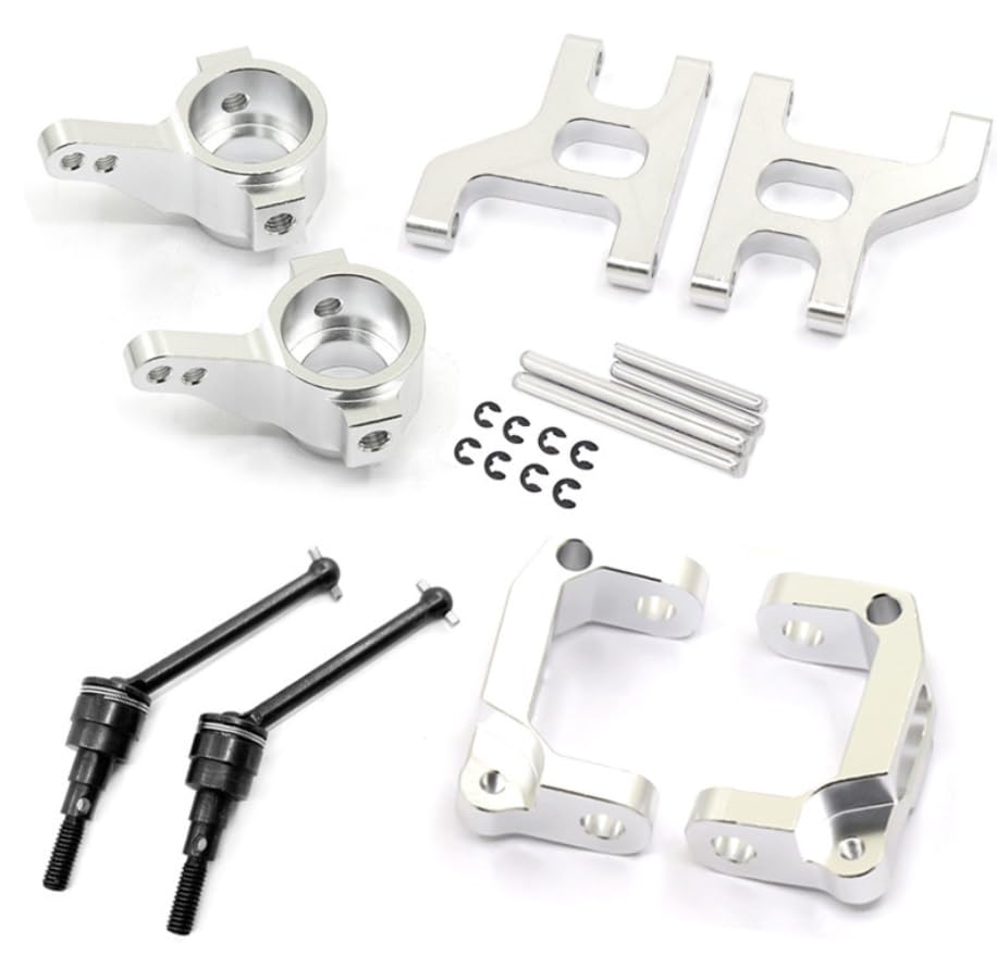 Front Lower Suspension Arm Hub Carrier Base C/Steering Cup/Metal Drive Shaft for 1/10 Tamiya CC01 TA02 TA03 4WD Buggy RC Car OP(Full Set Silver) - color: Full Set Silver
