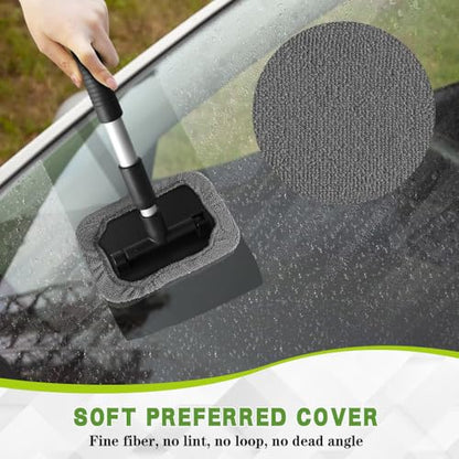 Windshield Cleaning Tool, Car Cleaning Window Tool, Car Window Cleaner with Unbreakable Extendable Handle and Microfiber Cloth, Scratch-Free Car Cleaning Brush for Auto Glass Wiper (Gray) - color: Gray