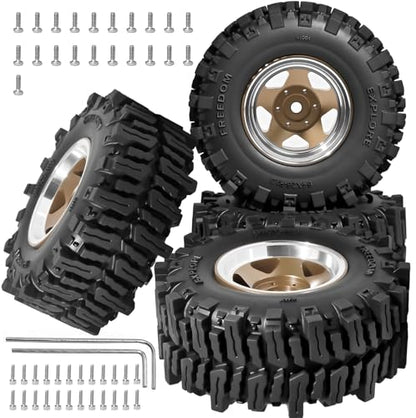 1.3" RC Beadlock Wheel Tires Set 64x26mm for SCX24 TRX4M, Bronze (4PCS) | Upgraded 1.45-inch Wheel for 1/24 SCX24 AX24 FCX24 1/18 TRX4M FMS RC Crawler Car Upgrade - color: Bronze