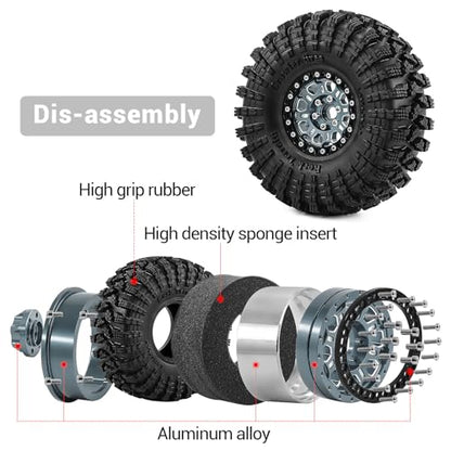 1.9" Beadlock Wheels and Tires 120mm (4.72in) for TRX4 SCX10 1/10 RC Crawler Upgrade Parts (Titanium-2, 4Pcs) - color: Titanium-2