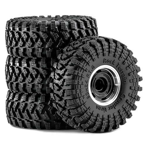 1.0" Beadlock Aluminum Wheels and 64mm Soft Rubber Tires | for SCX24, TRX4M, Ascent 18, FCX24, 1/18 1/24 RC Crawler, 7mm Hex, 0mm Offset, with Foam Inserts, (Black 356) - color: Black 356