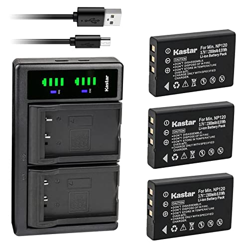 Kastar 3-Pack Battery and LTD2 USB Charger Replacement for Fujifilm NP-120, NP-120B, FNP120, Toshiba NP-120, PX1657, PENTAX D-LI7, RICOH DB-43, CONTAX BP-1500S, KYOCER BP-1500S Battery - size: 1 Charger + 3 Batteries