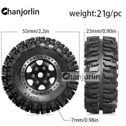 1/24 1/18 RC Crawler Tires and Beadlock Wheels Rims Offset -2.5mm 1.0 Super Soft Sticky Mud Terrain Rock Tyres OD 55mm for 1:24 1:18 Car Axial SCX24 FMS AX24 FCX18 FCX24 TRX4M 4Pcs (Black) - color: Black