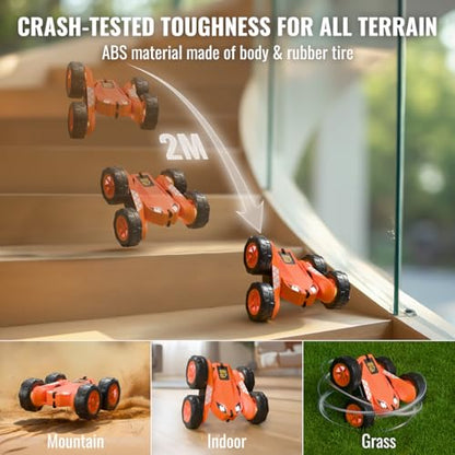 MaxTronic Fast Direct Charging Remote Control Car with LED，Exclusive Dual USB-C Charging for Car & Controller - 2.4Ghz 15km/h 360° Flips Rotations 4WD RC Stunt Car Fully Rechargeable for Kids 3-12 - color: Orange