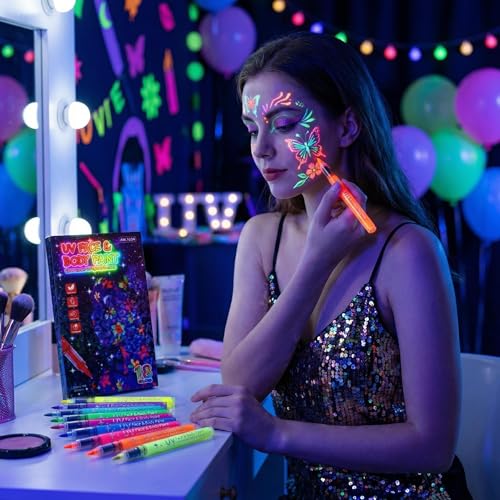 18 Packs Glow in the dark Party Supplies UV Neon Body Paint Pen,Washable Temporary Tattoo Markers for Holiday Glow Party Favors Bar Birthday Hawaii Concert Halloween Makeup Raves