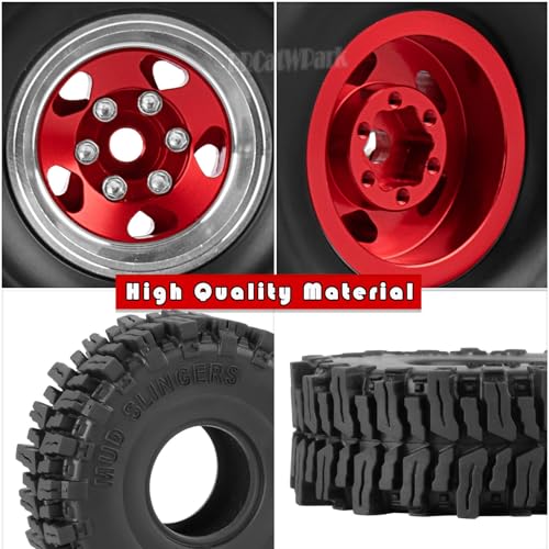 1.0 Beadlock Wheels and Tires for RC Crawler Car 1/18 TRX4M,1/24 SCX24,RC Off Road Buggy Rally Truck Wheels and Tires,RC Aluminium 1.0 in Rims and Rubber Tires w/Sponge,Red - color: Red - (1.0 in Beadlock Wheels)