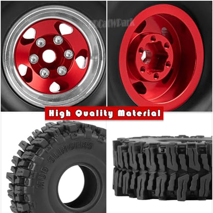 1.0 Beadlock Wheels and Tires for RC Crawler Car 1/18 TRX4M,1/24 SCX24,RC Off Road Buggy Rally Truck Wheels and Tires,RC Aluminium 1.0 in Rims and Rubber Tires w/Sponge,Red - color: Red - (1.0 in Beadlock Wheels)