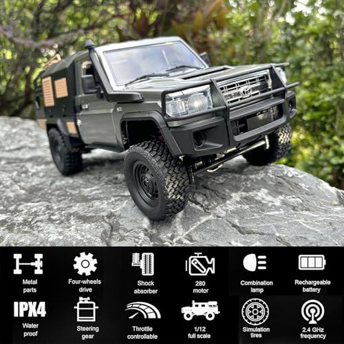 MN82S RC Crawler 1/12 Scale Remote Control Rock Crawler RC Truck 4x4 | Toyota Land Cruiser All Terrain Car Off-Road RTR 280 Motor Full Proportional Hobby Vehicle for Adult