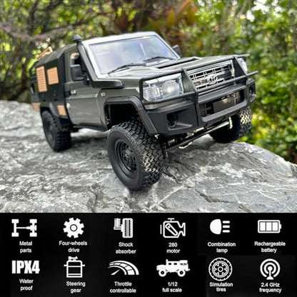 MN82S RC Crawler 1/12 Scale Remote Control Rock Crawler RC Truck 4x4 | Toyota Land Cruiser All Terrain Car Off-Road RTR 280 Motor Full Proportional Hobby Vehicle for Adult