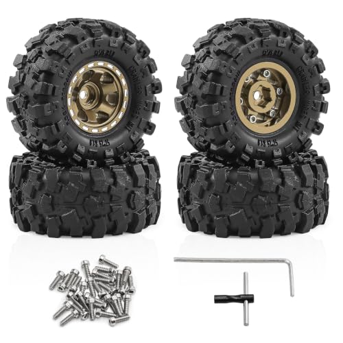 1.0" Beadlock Aluminum Wheels and 57mm Soft Rubber Tires | for SCX24, TRX4M, Ascent 18, FCX24, 1/18 1/24 RC Crawler, 7mm Hex, 0mm Offset, with Foam Inserts, (Black 3) - color: Bronze 3