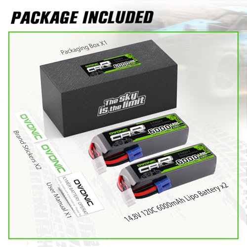 OVONIC 4S LiPo Battery 6000mAh 14.8V 120C RC Battery with EC5 Connector (2 Pack)