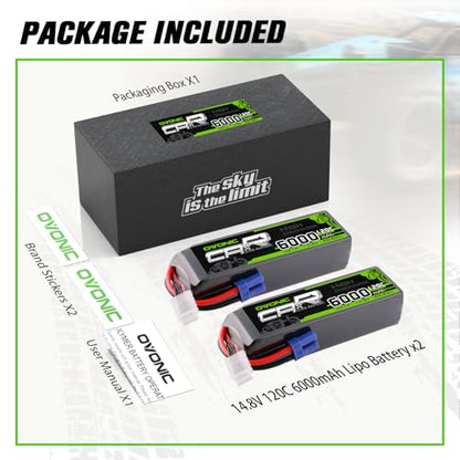 OVONIC 4S LiPo Battery 6000mAh 14.8V 120C RC Battery with EC5 Connector (2 Pack)