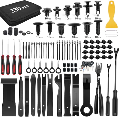 GOOACC 330Pcs Trim Removal Tool, Auto Push Pin Bumper Retainer Clip Set Fastener Terminal Remover Tool Adhesive Cable Clips Kit Car Panel Radio Removal Auto Clip Pliers, Black - color: Black