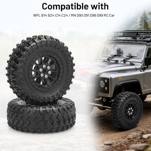 1/12 RC Rubber Tires, daitoku RC Car Tires and Wheels for 1/12 WPL B14 B24 C14 C24 MN D90 D91 D96 D99 - Style C (Black) - color: Black