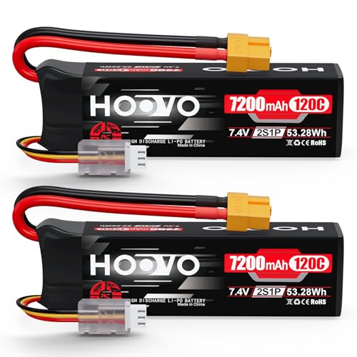 HOOVO 2S Lipo Battery, 7.4V 7200mAh 120C RC Battery Pack,Softcase,XT60 Plug | 2Packs,for RC Car Truck Buggy Crawler Airplane Boat RC Vehicle