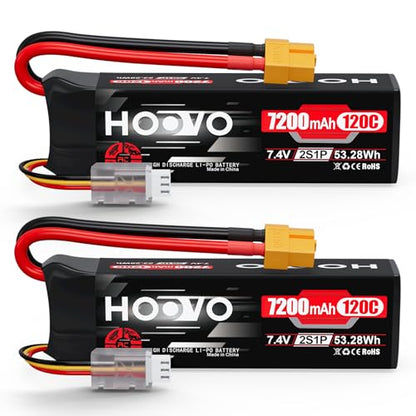 HOOVO 2S Lipo Battery, 7.4V 7200mAh 120C RC Battery Pack,Softcase,XT60 Plug | 2Packs,for RC Car Truck Buggy Crawler Airplane Boat RC Vehicle