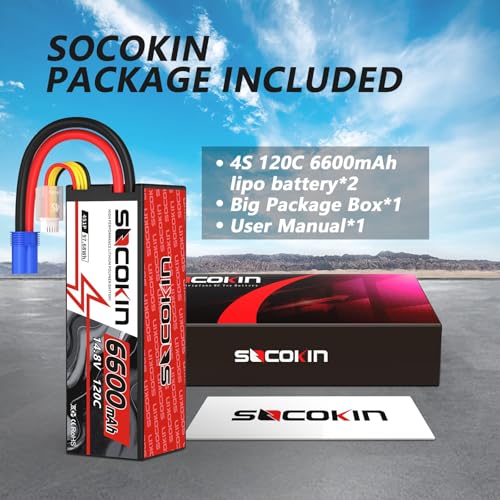 4S 6600mAh Lipo Battery 14.8V 120C Lipo Battery with EC5 Connector Hard Case for RC Car Truck Tank RC Buggy Truggy RC Model Racing Hobby