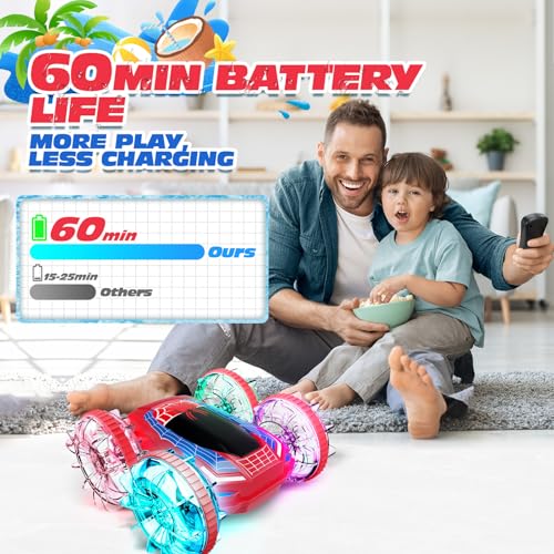 Tecnock Amphibious Remote Control Car Boat, 4WD Gesture RC Cars with Magnetic Charging, 60 Min Playtime, LED Lights, Pool Toys for Kids Ages 6-12, Gift Toys for Boys Girls - color: Red