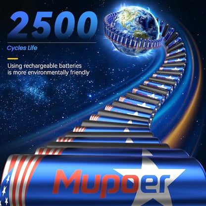 Mupoer Rechargeable AA Lithium Batteries with Box, Double A Battery Rechargeable 8 Count 1.5V 3600mWh,Long Lasting Lithium ion Batteries with Ultra Thin Charging Storage Box for Blink Xbox - size: Portable Charger +8AA3600mWh