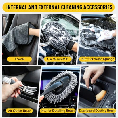 41Pcs Car Detailing Kit Interior with Drill Brush, Folding Bucket & Tote | Cleaning Set for Interior & Wheel Care, Portable, Fits Cars, Trucks & Motorcycles, Ideal for Diy Car Detailing, Yellow - size: 41Pcs