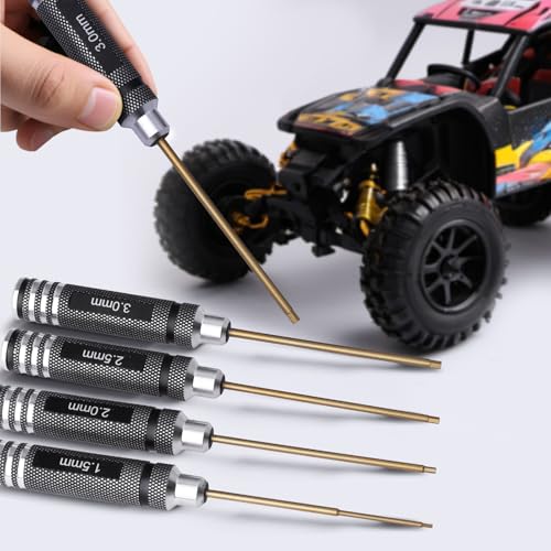 HobbyPark 1.5mm 2.0mm 2.5mm 3.0mm Hex Screw Driver Set Titanium Hexagon Screwdriver Wrench Tool Kit for RC Multi-Axis FPV Racing Drone RC Quadcopter Helicopter RC Car Models, 4PCS