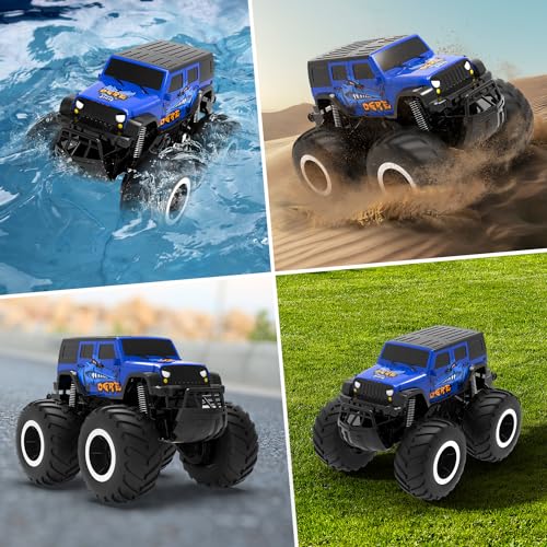 STEMTRON Amphibious Remote Control Car 1:16 All Terrain Monster Truck | Waterproof Off-Road RC Car Pool Toys Remote Control Boat Gifts for Kids Boys - color: Blue Suv, size: 1:16 Scale