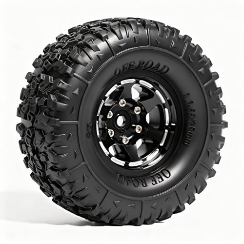 1.3” Aluminum Beadlock Wheels & Mud Terrain Tires Set for 1/18 1/24, -6.0mm Offset RC Crawler Car Fits TRX4M, Axial SCX24 AX24, Redcat Ascent-18, FCX24, 66 x 26mm, Pre-Assembled 4 pcs Black - color: Black